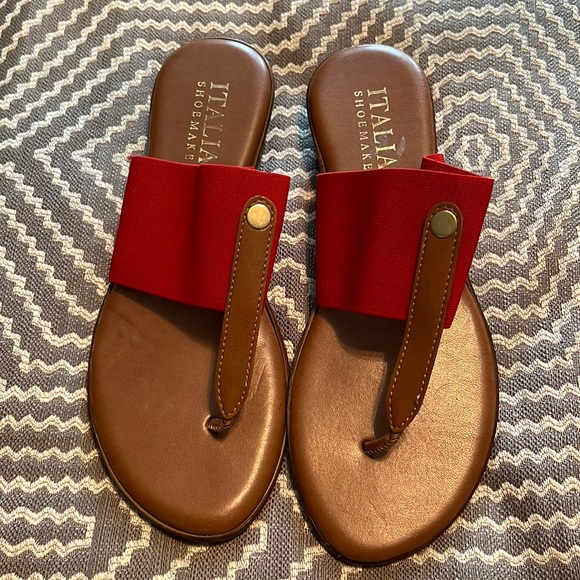 Beautiful red strap sandals by Italian Shoemaker. 1/2" heel. Great shape! - Picture 1 of 7